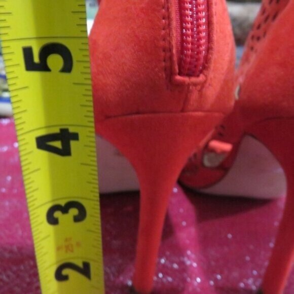 ALDO Ralidien Red Vegan Leather perforated peep toe booties heeled ankle boots - Picture 11 of 15